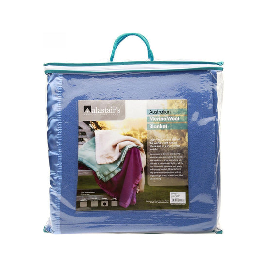 Alastairs 375GSM Australian Merino Wool Blanket Blue - Double