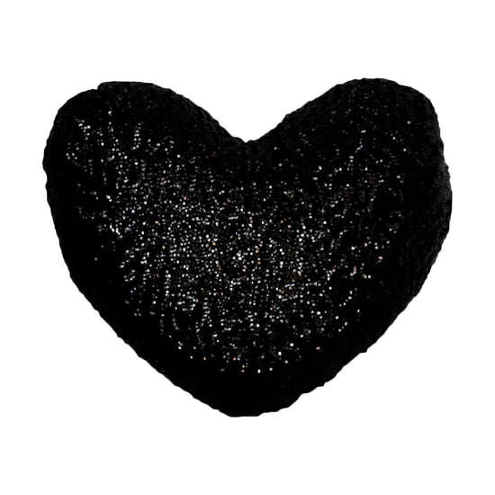 Georges Fine Linens Sequined Heart Shape Filled Cushion - Black