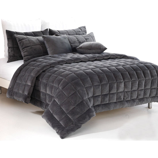 Alastairs Augusta Faux Mink Quilt / Comforter Set Charcoal Queen