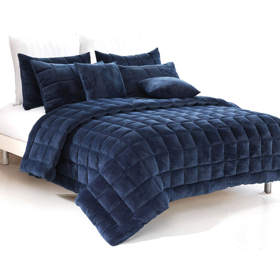 Alastairs Augusta Faux Mink Quilt / Comforter Set Navy Double