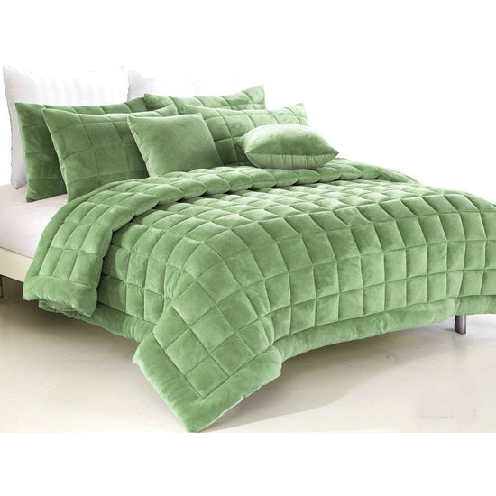 Alastairs Augusta Faux Mink Quilt / Comforter Set Sage Double