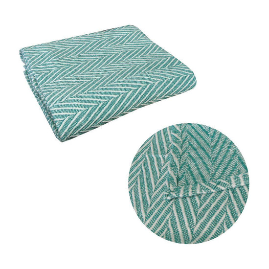 Sia Herringbone Sea Green 100% Cotton Texture Throw Rug 125 x 150 cm