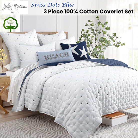 Jenny Mclean Swiss Dots Blue 3 Piece Coverlet Set King