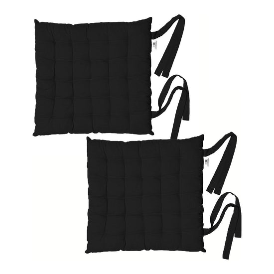 Rans Set of 2 Alfresco Cotton Chair Pads 40x40 cm - Plain Black