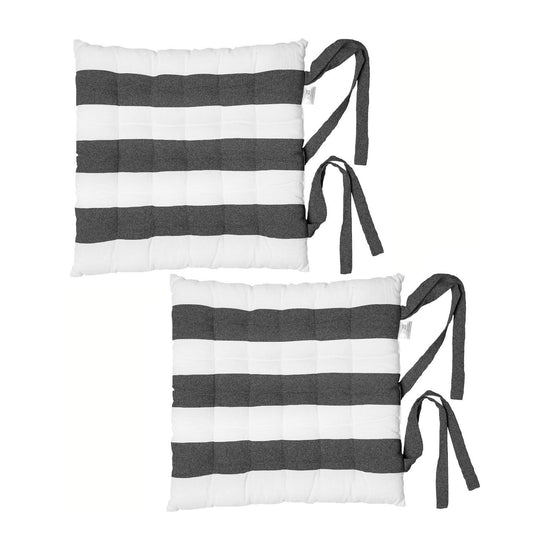 Rans Set of 2 Alfresco Cotton Chair Pads 40x40 cm - Striped Black (Charcoal)