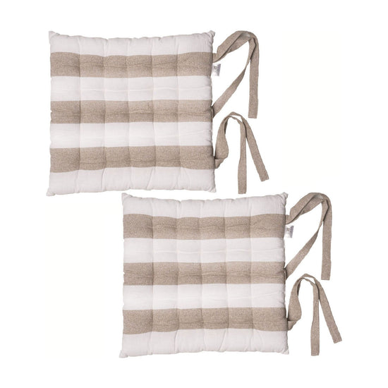 Rans Set of 2 Alfresco Cotton Chair Pads 40x40 cm - Striped Bleach Sand