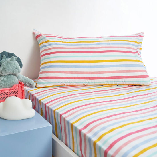 Minikins Rainbow Stripe Polyester Cotton Combo Fitted Sheet Set King Single