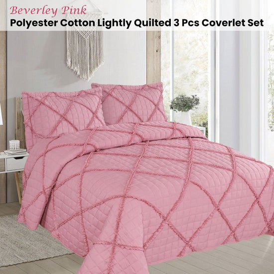 Beverley Pink 3 Pce Lightly Quilted Polyester Cotton Coverlet Set Queen