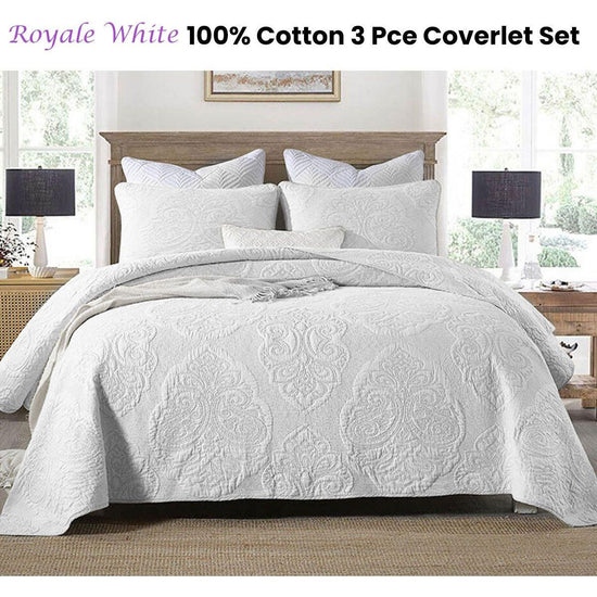 Cotton Rich Lightly Quilted Coverlet Set Royale White King