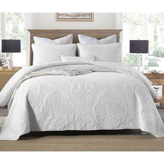 Cotton Rich Lightly Quilted Coverlet Set Royale White Queen