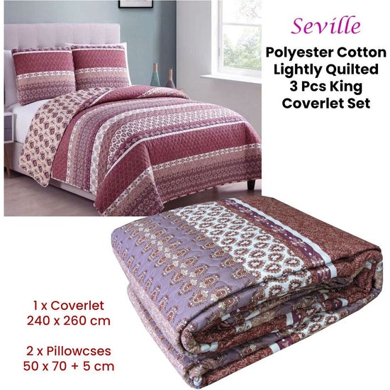 Seville 3 Pce Lightly Quilted Polyester Cotton Coverlet Set Queen/King