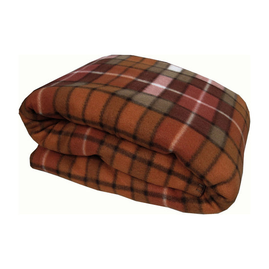 Elements 240GSM Polar Fleece Blanket 220cm x 240cm Checked Burnt Orange - Queen