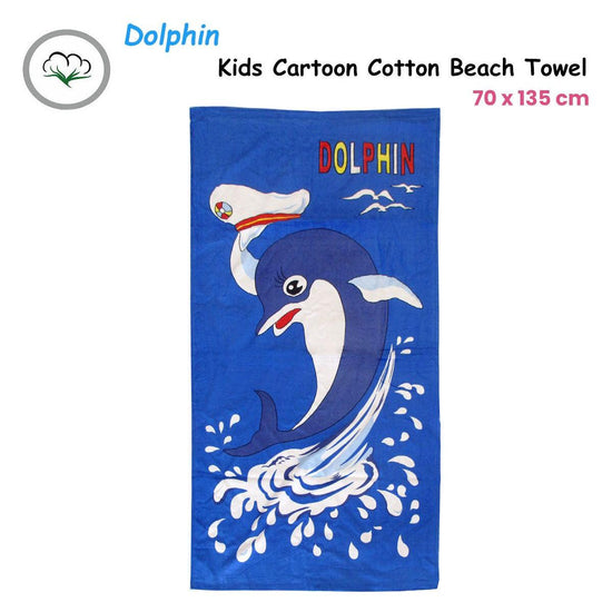 Bloomington Dolphin Kids Cartoon Printed Cotton Beach Towel 70 x 140 cm