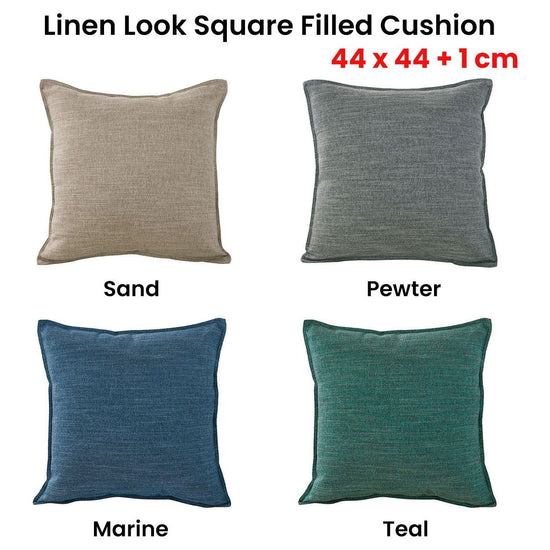 Jason Linen Look Square Filled Cushion 44 x 44 + 1 cm Marine