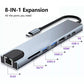8in1 Hub USB-C To Type-C USB 3.0 4K HDMI RJ45 Ethernet SD TF OTG PD Port Adapter
