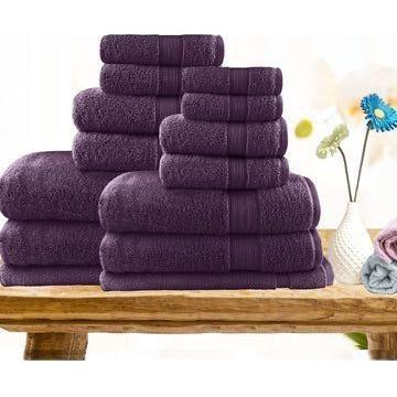 7pc light weight soft cotton bath towel set aubergine