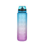 1L Water Bottle Motivational Drink Flask With Time Markings Bpa Free Sport Gym - Blue+Pink