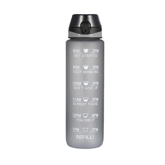 1L Water Bottle Motivational Drink Flask With Time Markings Bpa Free Sport Gym - Blue+Purple