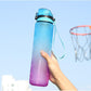 1L Water Bottle Motivational Drink Flask With Time Markings Bpa Free Sport Gym - Blue+Purple