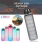 1L Water Bottle Motivational Drink Flask With Time Markings Bpa Free Sport Gym - Green+Purple