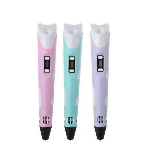 3D Printing Pen Drawing Pen Printer + LCD Screen + USB + 3 Free Filaments Gift - Pink