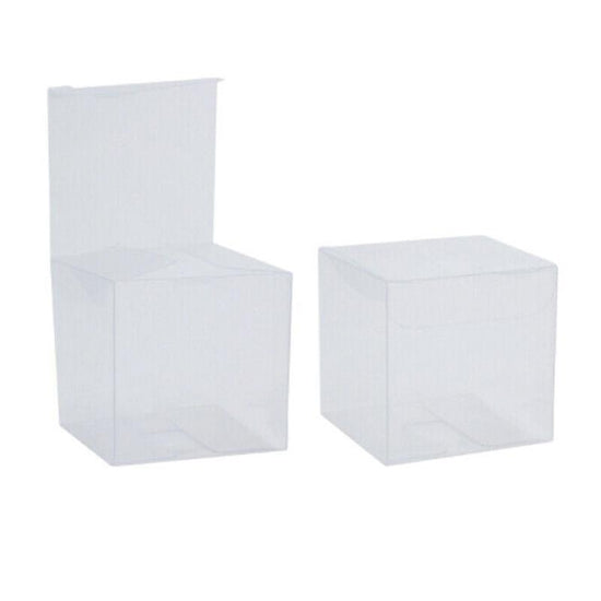 50 PVC Clear Transparent Macaron Square Cube Boxes For Wedding Favour Gift Candy - 90x90x90MM