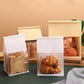 100x Kraft Paper Flat Bottom Cake Packaging Toast Bread Bags With Window Cowhide - 13X28+10CM