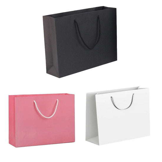 25X Kraft Paper Bags Gift Shopping Bag Carry White Pink Black Bag With Handles - Pink-22-30-8