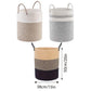Woven Cotton Rope Storage Basket Foldable Laundry Bin Bamboo Clothes Organizer - Khaki Black