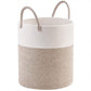 Woven Cotton Rope Storage Basket Foldable Laundry Bin Bamboo Clothes Organizer - Khaki Black