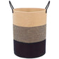 Woven Cotton Rope Storage Basket Foldable Laundry Bin Bamboo Clothes Organizer - Khaki Black