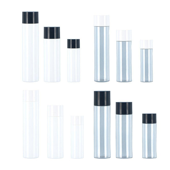 50/100/150ml Plastic Toner Lotion Bottles Refillable Travel Cosmetic Containers - Black Lid + White Bottle - 150ml
