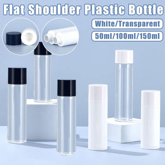 50/100/150ml Plastic Toner Lotion Bottles Refillable Travel Cosmetic Containers - White Lid + White Bottle - 150ml