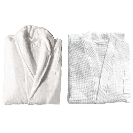 Cotton Kimono Collar Bathrobe Hotel Quality Thick Fleece Towel Embroidered Robe - Waffle