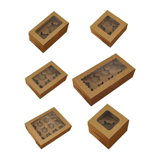 25Pcs Paper Cupcake Box with Window for Party Wedding Bakery Gift Packaging - 6 Holes