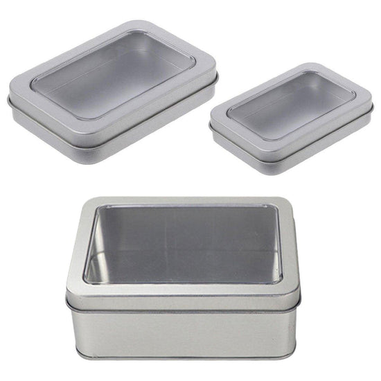 10pcs Metal Iron Box with Open Window Storage Rectangle Packaging Containers - 12.5x9x5cm