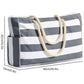 Large Bohemian Striped Canvas Beach Bag Zipper Tote for Travel Outdoor Vacation - Yellow