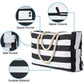 Large Bohemian Striped Canvas Beach Bag Zipper Tote for Travel Outdoor Vacation - Yellow