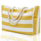 Large Bohemian Striped Canvas Beach Bag Zipper Tote for Travel Outdoor Vacation - Yellow