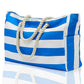 Large Bohemian Striped Canvas Beach Bag Zipper Tote for Travel Outdoor Vacation - Yellow