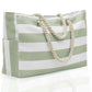 Large Bohemian Striped Canvas Beach Bag Zipper Tote for Travel Outdoor Vacation - Yellow