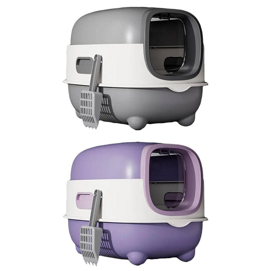 Large Fully Enclosed Cat Litter Box Lift Lid Odour Control Easy Clean Kitty - Purple