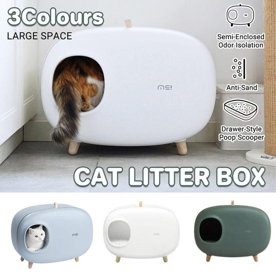 Cat Litter Box Semi-closed Cat Supplies Cat Toilet Drawer Large Cat Litter Box - White