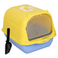 Enclosed Cat Litter Box Lid Scoop Splash Proof Lift Top Removable Toilet Tray - Blue Yellow