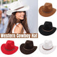 Western Cowboy Hat American Wool Felt Jazz Hat for Men Women Upside Down Top Hat - Coffee