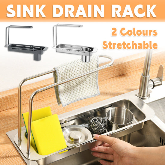 Retractable Kitchen Sink Draining Rack Water Filter Basket Storage Shelf Home - Grey