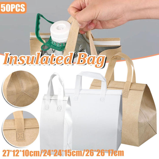50pcs Thermal Insulation Packing Bag Non Woven Milk Tea Cake Food Storage Bag - Kraft-27x12x10cm