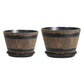 2PCS Wooden Barrel Style Plastic Flower Pots Anti Slip for Garden