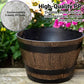2PCS Wooden Barrel Style Plastic Flower Pots Anti Slip for Garden