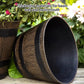 2PCS Wooden Barrel Style Plastic Flower Pots Anti Slip for Garden
